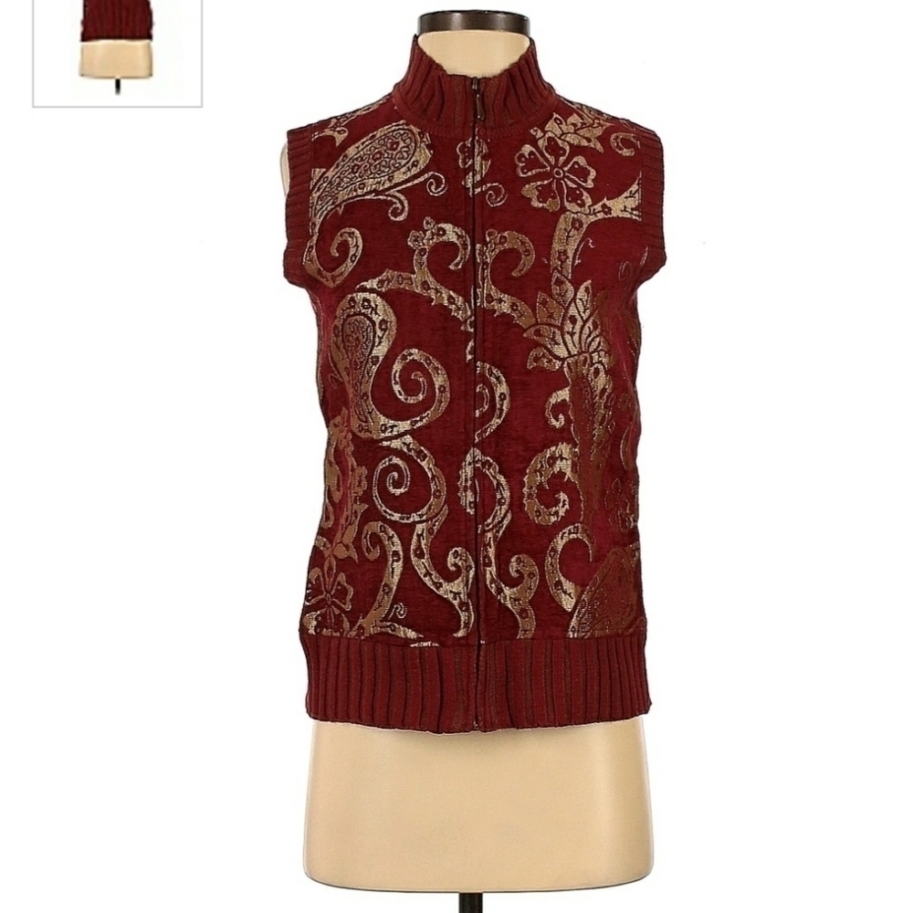 Christopher & Banks Embroidered Sweater Vest Women's Small S Zip Up Mock Neck